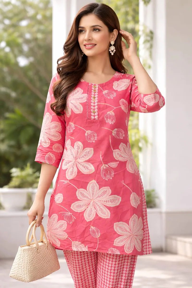 Lotus Bloom Cotton Kurti Set
